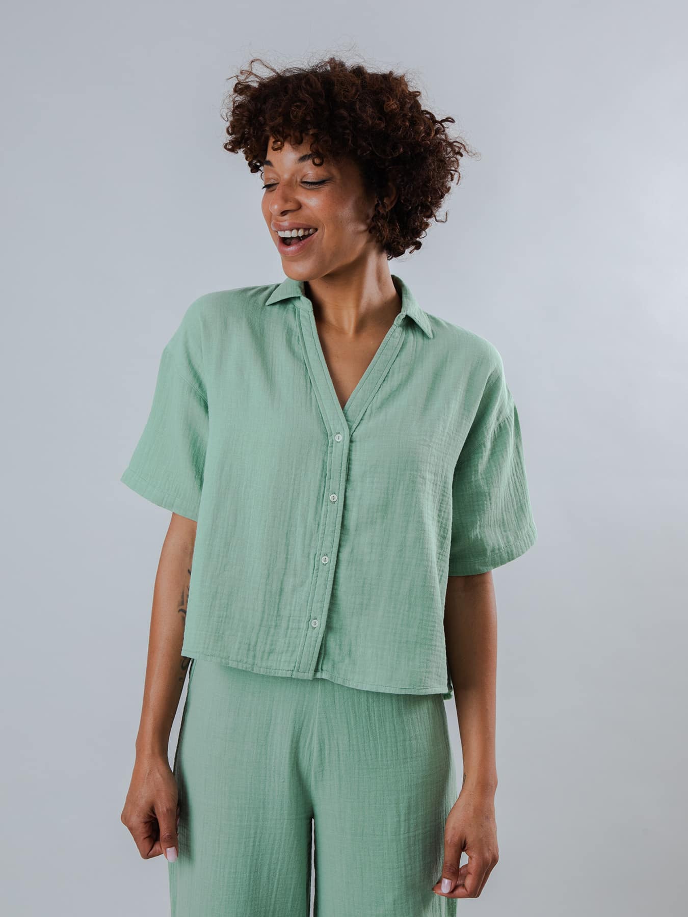 Bluse Bubble Cropped Brava Fabrics Light Green 01
