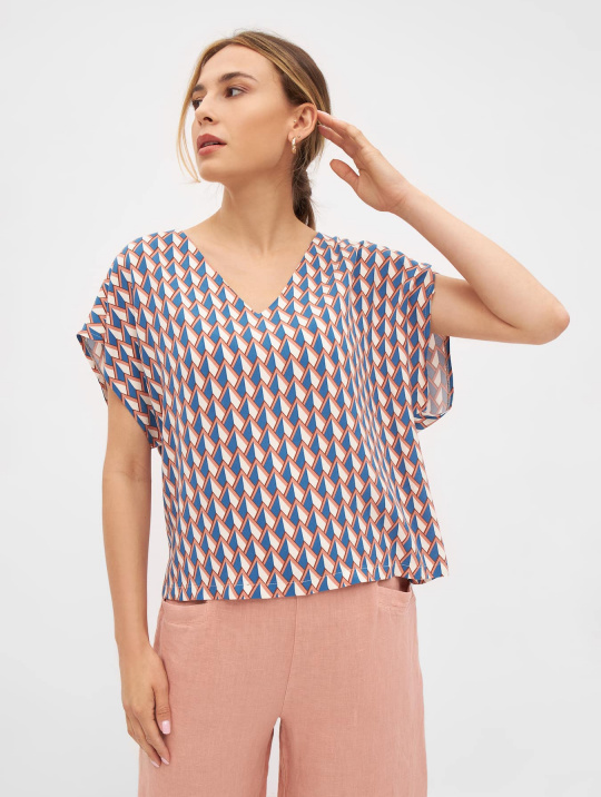 Bluse Givn Ruby Terracotta Blue Geometric 01