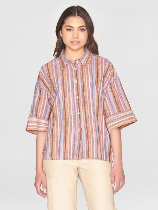 Bluse Loose Multicolored Stripe Short Sleeved Shirt Knowledge Cotton Apparel Multi Colour Stripe 1