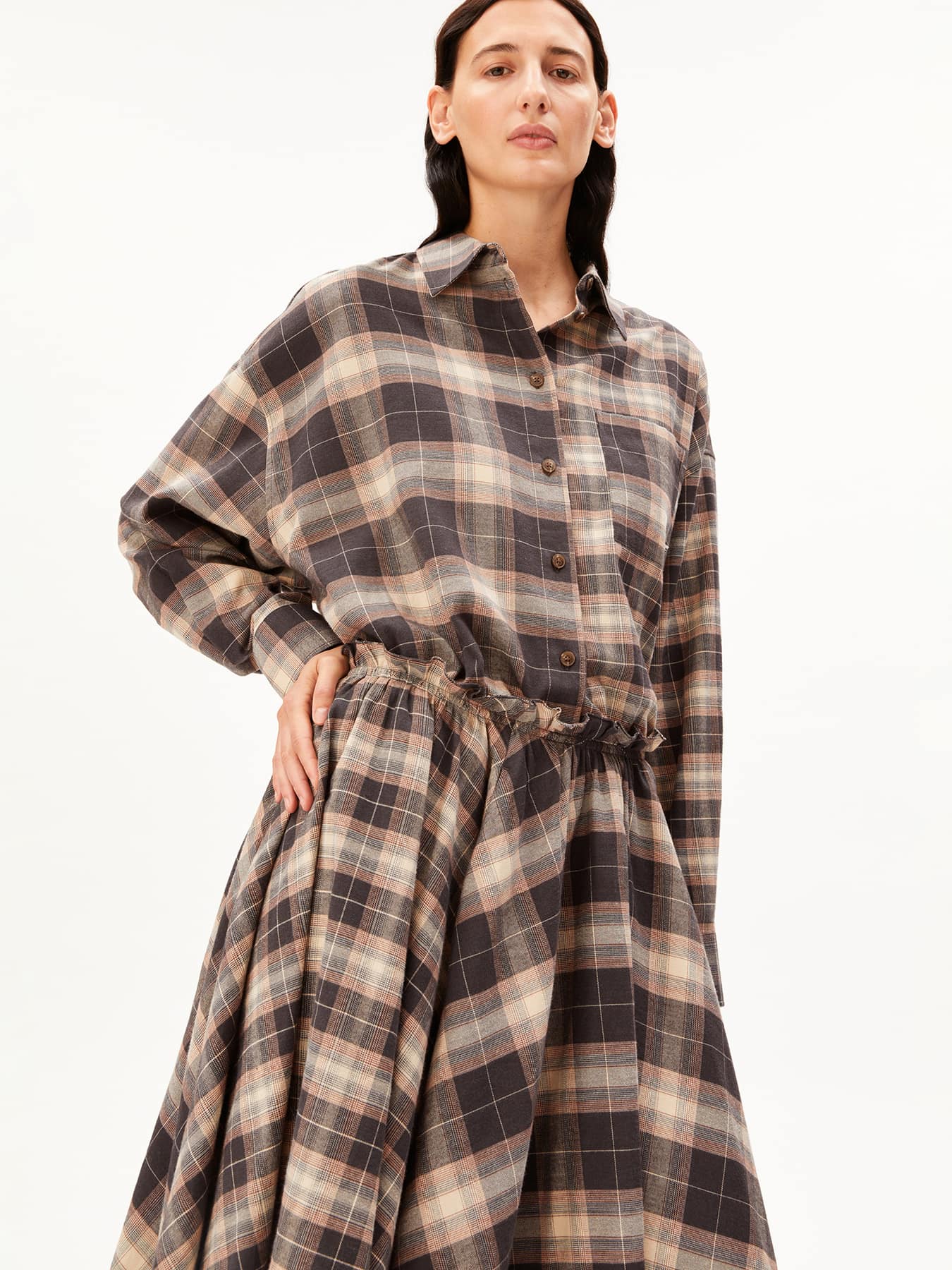 Bluse Nalaani Pached Check Armedangels Moonshadow Sandstone 03