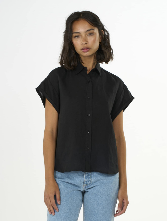 Blusen Bluse Aster Fold Up Knowledge Cotton Apparel Black Jet 1