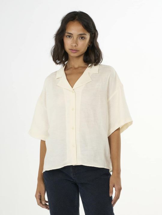Blusen Bluse Loose Linen Mix Resort Knowledge Cotton Apparel Buttercreamt 1