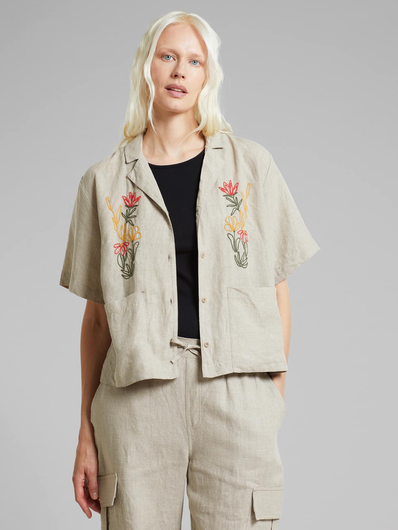 Blusen Bluse Valje Linen Emb Dedicated Ecru 1