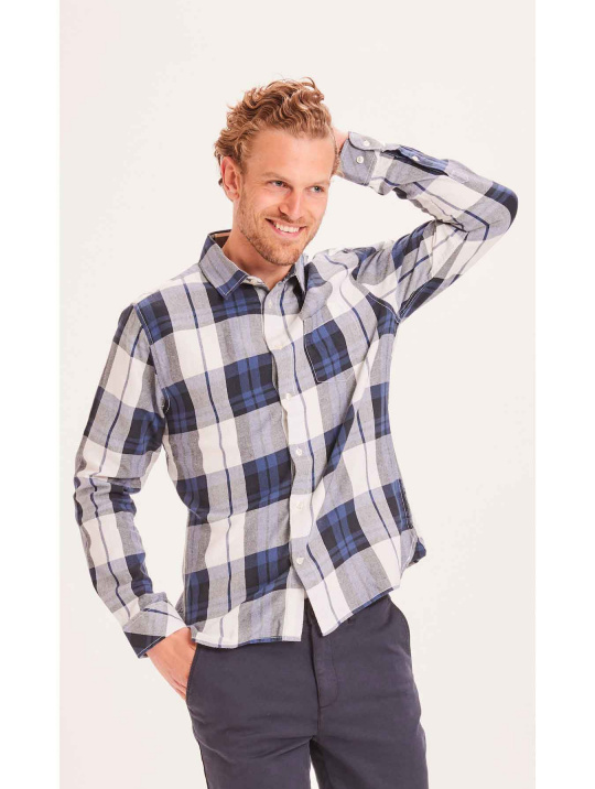 Hemd Elder Fine Twill Checked Relaxed Knowledge Cotton Apparel Total Eclipse 1