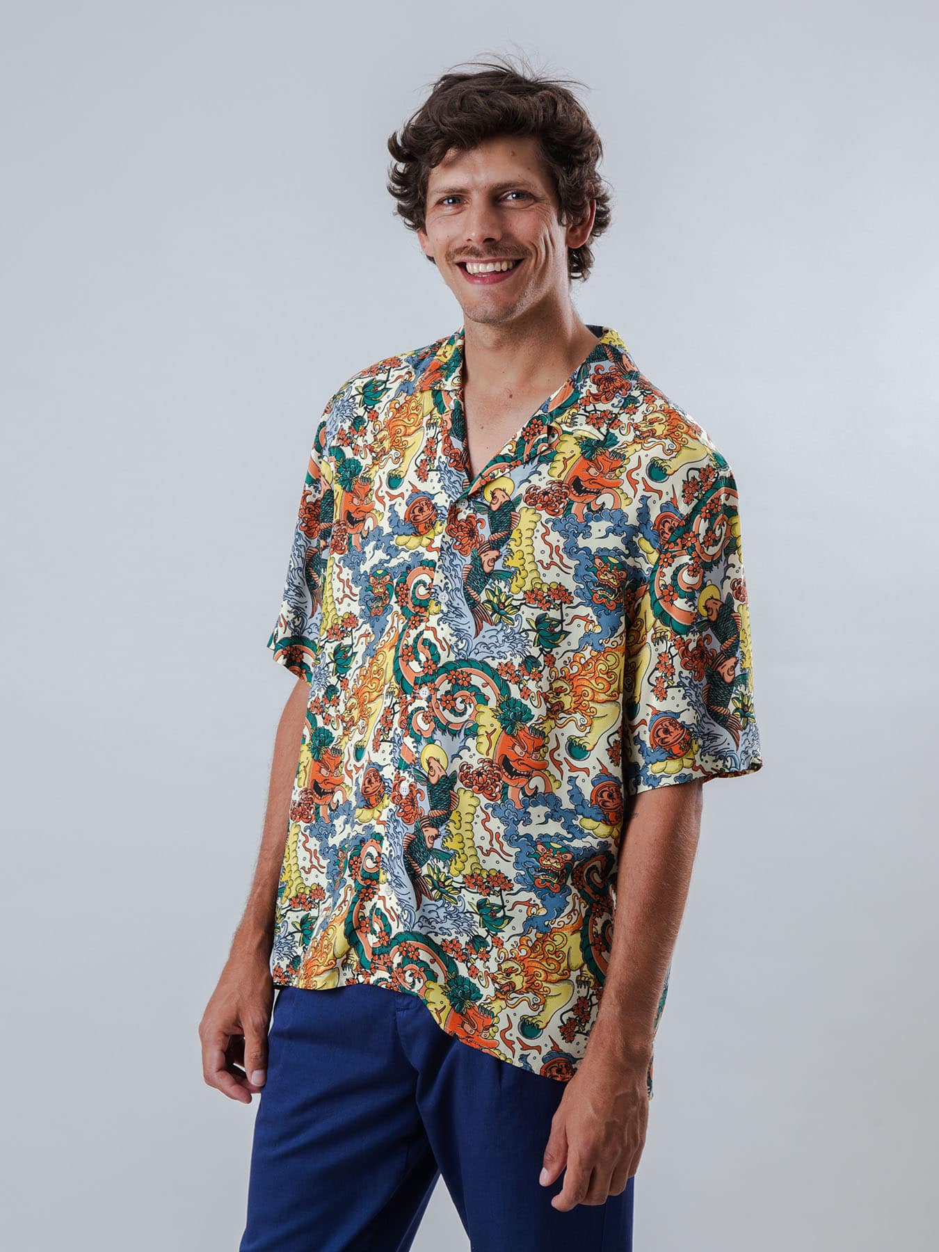 Hemd Irezumi Tattoo Aloha Shirt Brava Fabrics Ecru 01