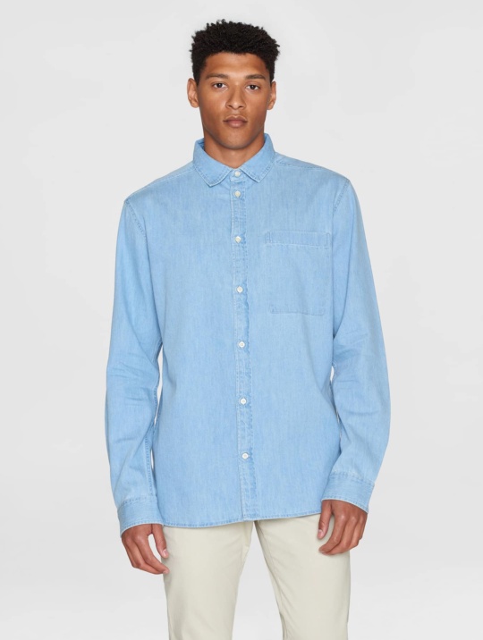 Hemd Loose Shirt Knowledge Cotton Apparel Bleached Blue 1