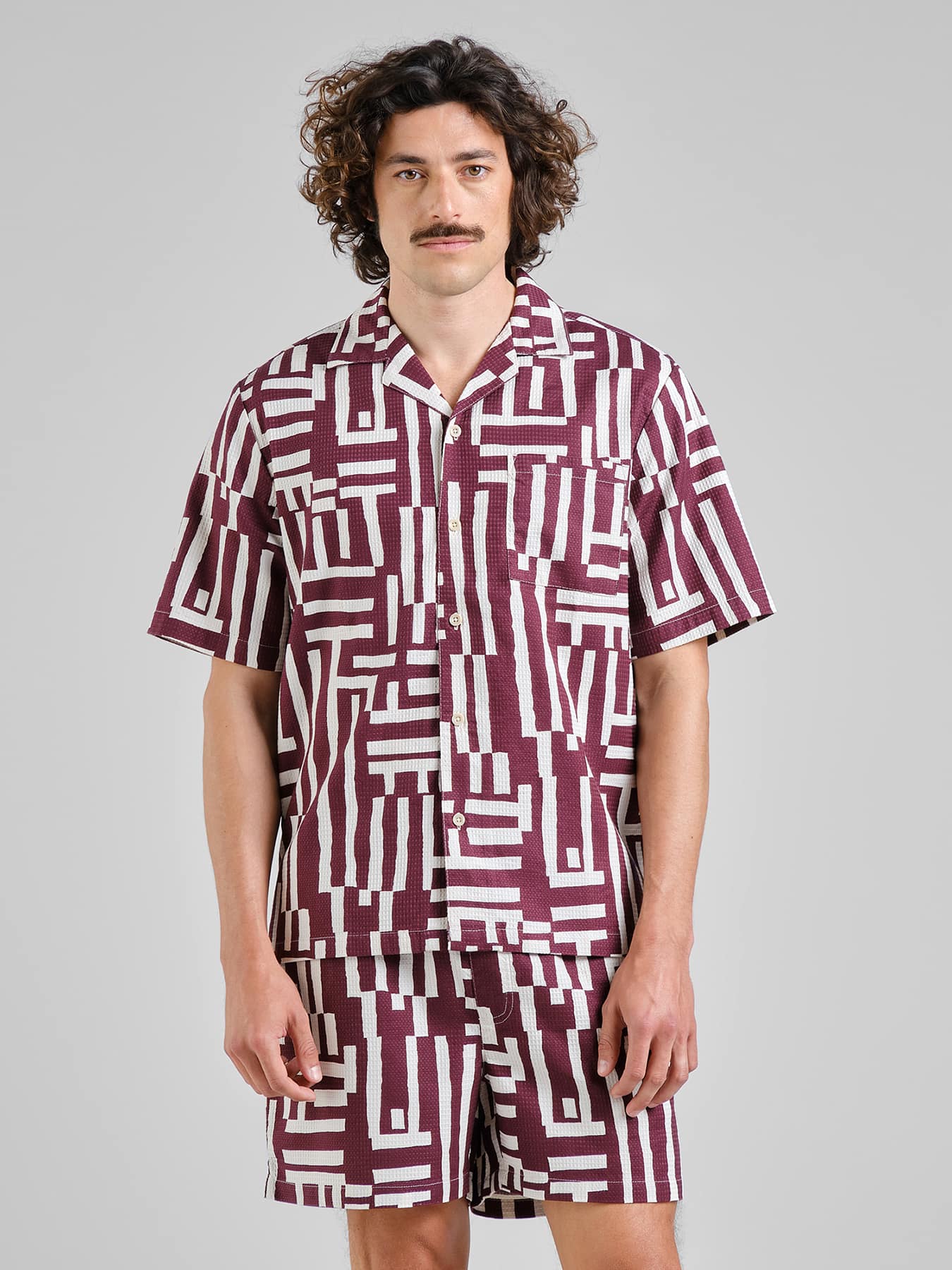 Hemd Marstrand Lines And Sticks Dedicated Fig Red 01