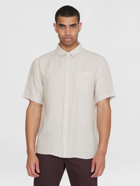 Hemd Regular Linen Short Sleeve Shirt Knowledge Cotton Apparel Yarndyed Light Feather Gray 1