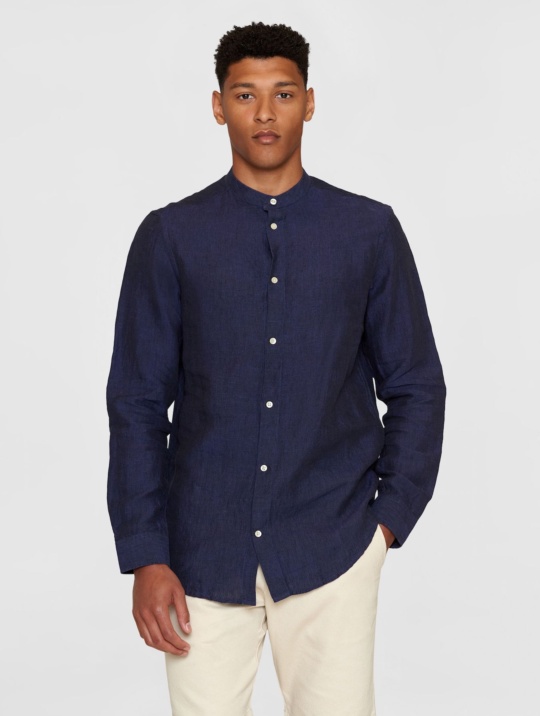 Hemd Regular Linen Stand Collar Shirt Knowledge Cotton Apparel Yarndyed Total Eclipse 1