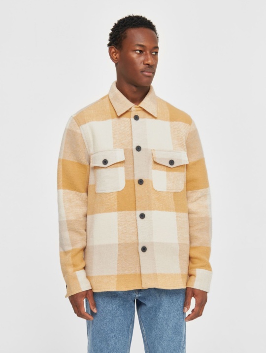Hemden & Polos Overshirt Checked Knowledge Cotton Apparel Yellow Check 1