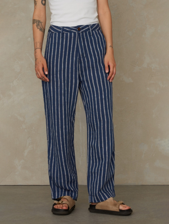 Hose Leila Kings Of Indigo Linen Navy Stripes 1