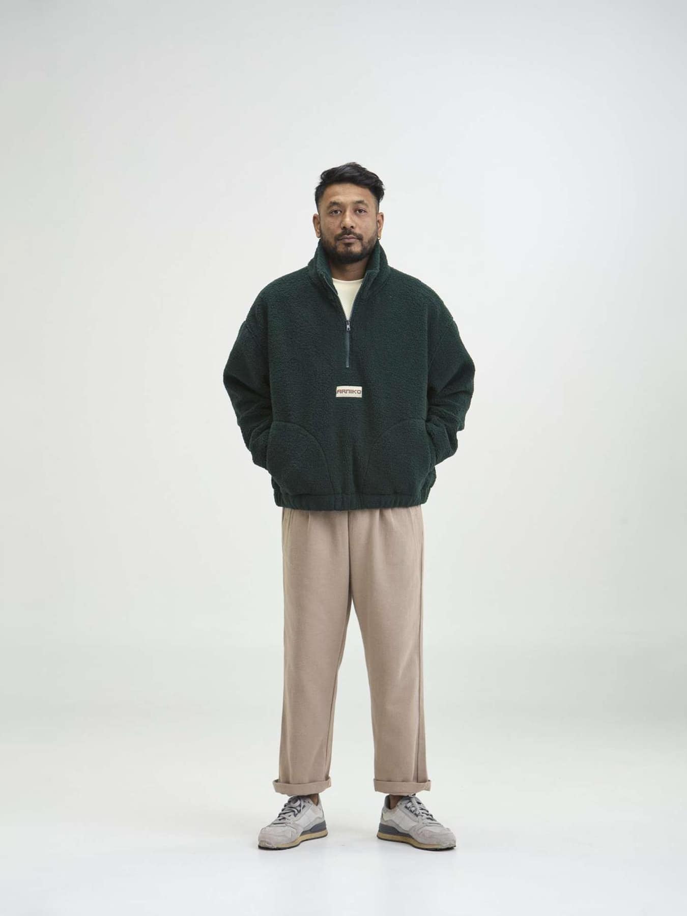 Jacke Half Zip Moha Arniko Forest Sherpa Fleece 01