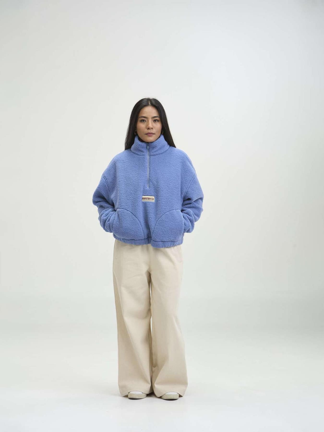 Jacke Half Zip Moha Arniko Ice Blue Sherpa Fleece 01