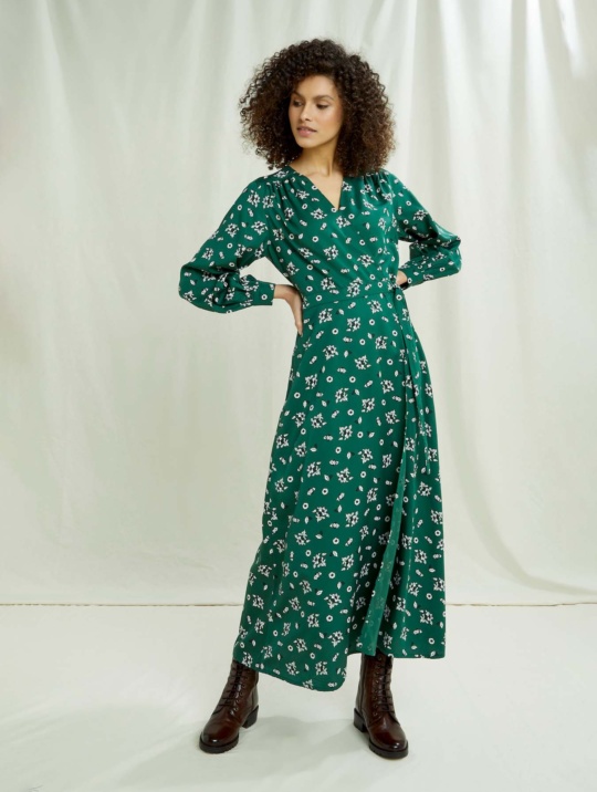 Kleid Claudette Floral Wrap Dress People Tree Dark Green 1