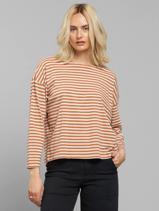 Longsleeves Longsleeve Humledal Stripes Dedicated Sunburn Orange Vanilla White 1