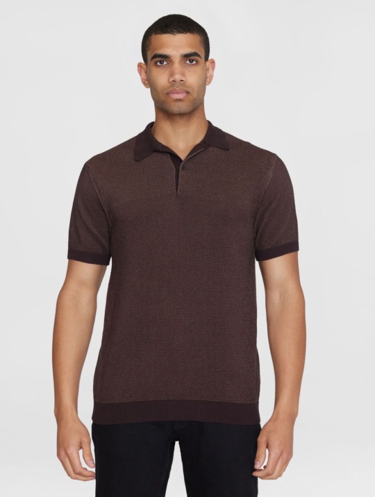 Polo Regular Two Toned Knitted Short Sleeved Knowledge Cotton Apparel Chocolate Malt 1