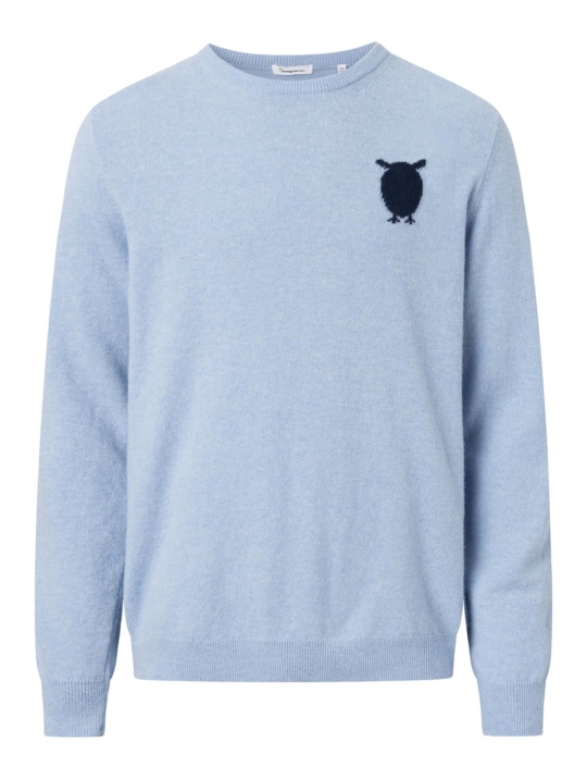 Pullover & Cardigans Pullover O Neck Knit With Owl At Chest Knowledge Cotton Apparel Asley Blue 1