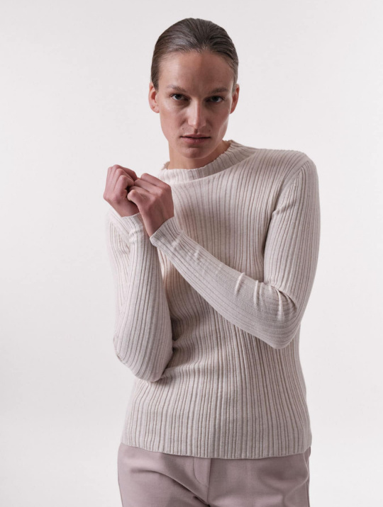 Pullover & Cardigans Rippenstrickpullover Gots Lanius Off White Melange 1
