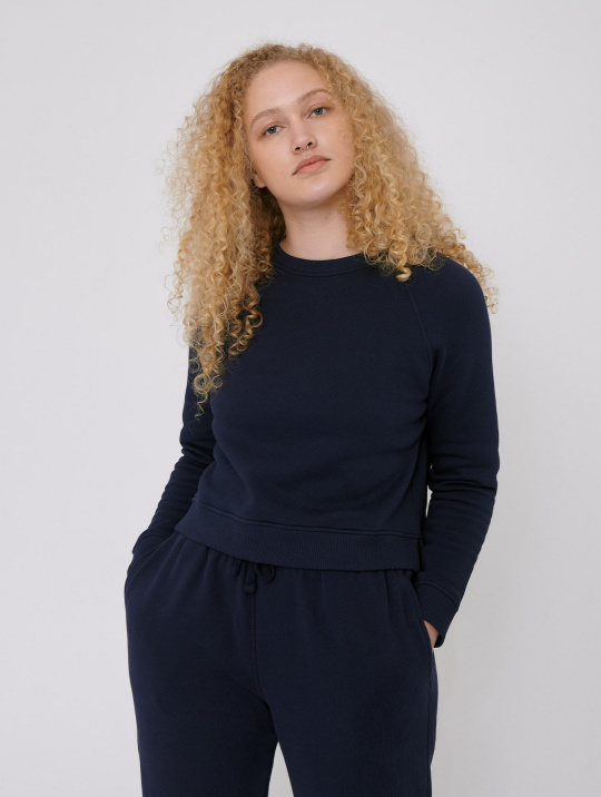 Sweatishirt Mid Weight Cropped Organic Basics Navy 1