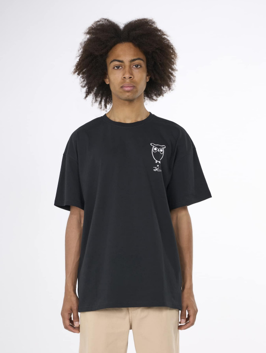 T Shirt Gots Loose Camp Front Print Knowledge Cotton Apparel Black Jet 01