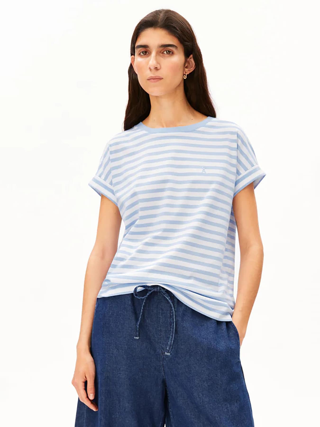 T Shirt Idaara Stripe Armedangels White Soft Blue 01.jpg