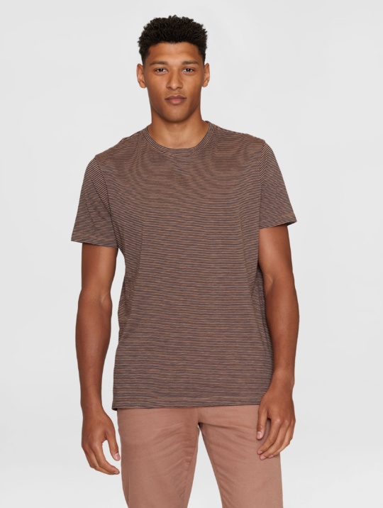 T Shirt Narrow Striped Slub Tee Knowledge Cotton Apparel Brown Stripe 1