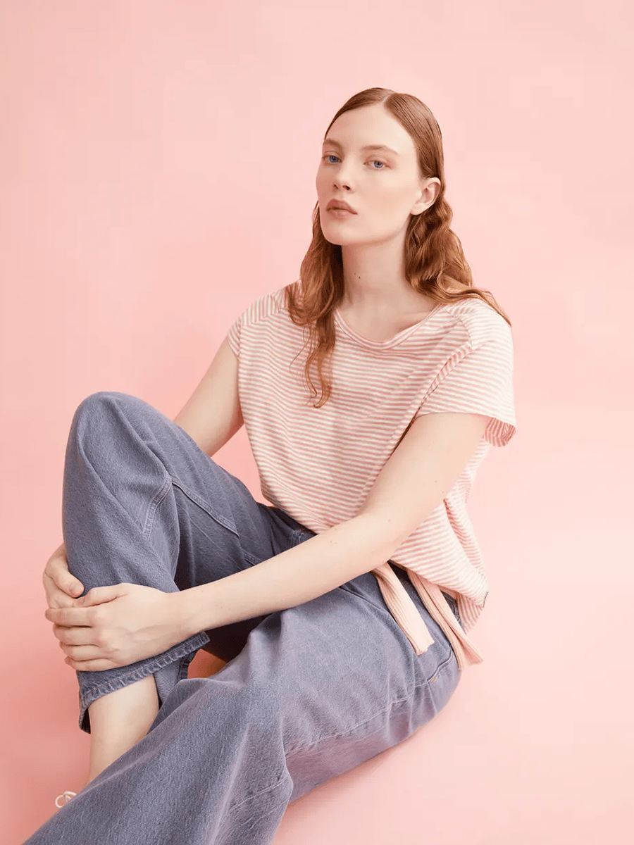 T Shirt Oneliaa Lovely Stripes Armedangels Oatmilk Deep Rosalilly 05