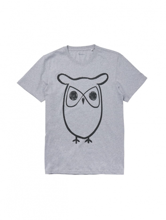 T Shirt Regular Big Owl Front Print Knowledge Cotton Apparel Grey Melange 01