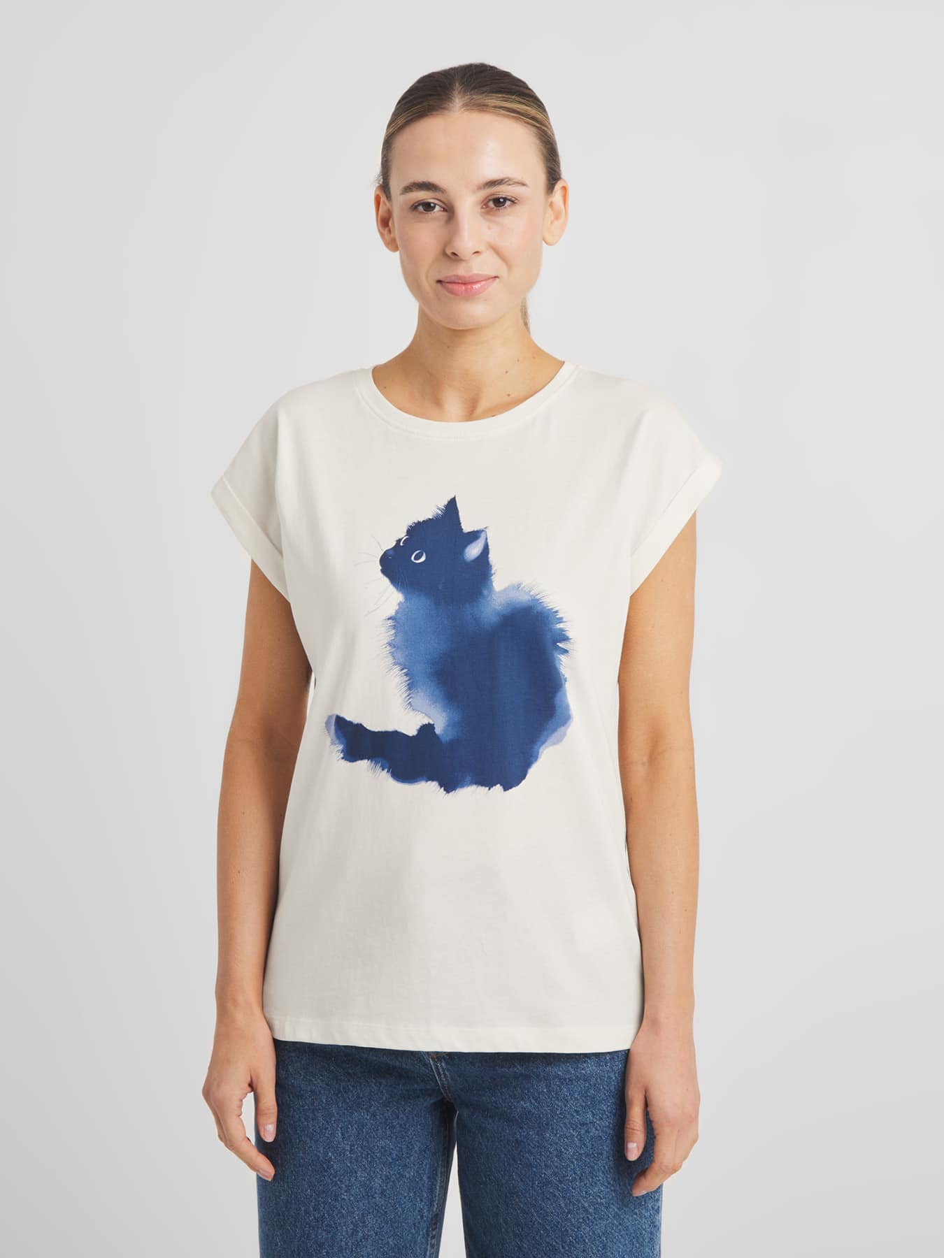 T Shirt Visby Watercolor Cat Dedicated Off White Whisper White 5