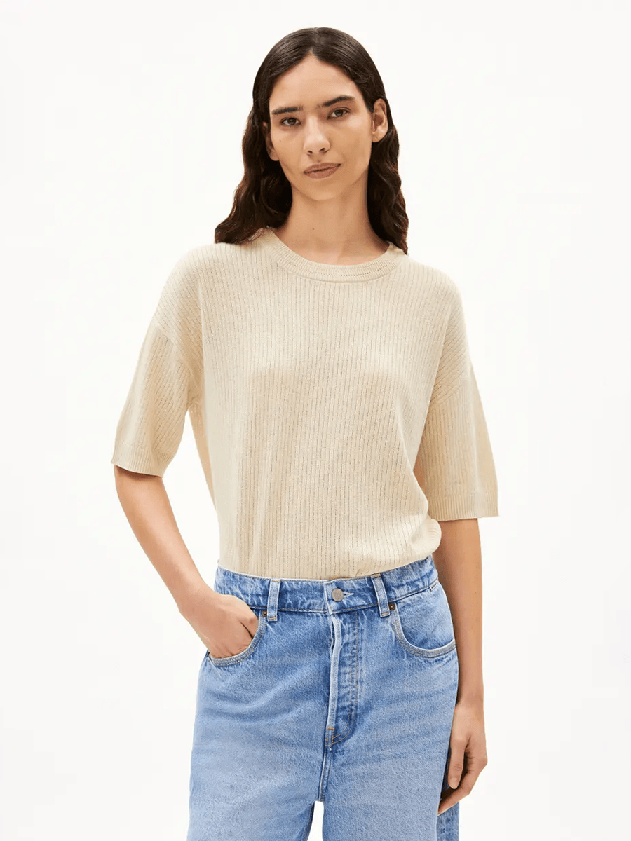 T Shirts Strickshirt Lizaa Lino Armedangels Raw White 1