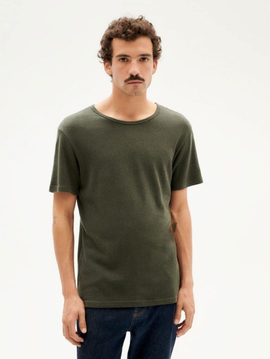 T Shirts T Shirt Basic Hemp Thinking Mu Dark Green 1