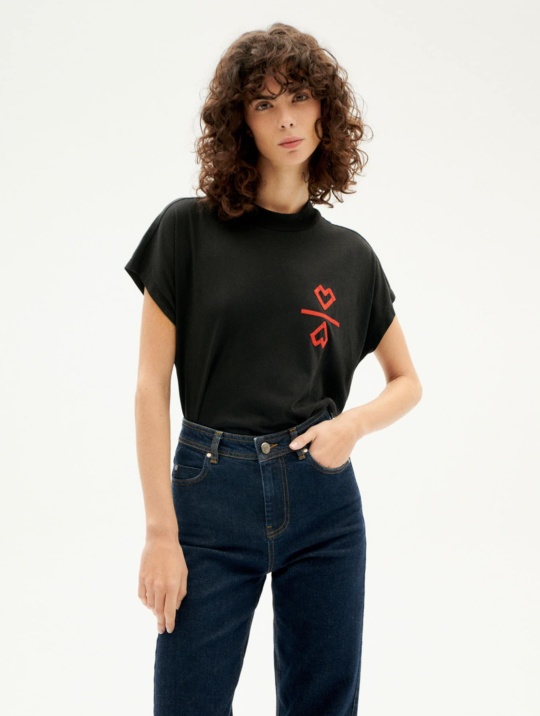 T Shirts & Tops T Shirt 2 Hearts Volta Thinking Mu Black 1