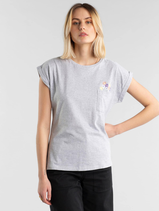 T Shirts & Tops T Shirt Flower Pocket Dedicated Grey Melange 1
