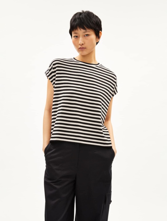 T Shirts & Tops T Shirt Jaanisa Knitted Stripe Armedangels Kitt Black 1